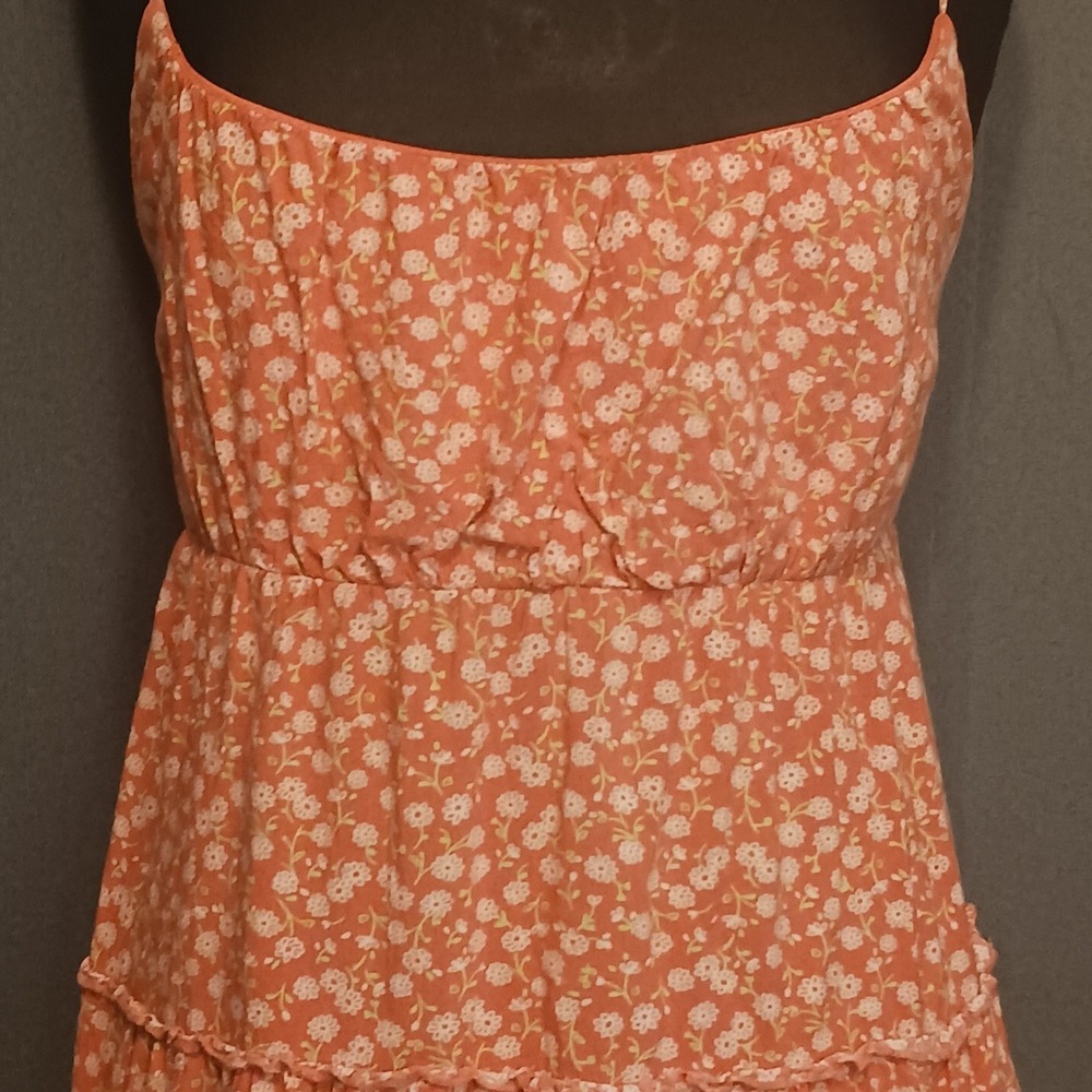 Liberty Love Dress Spaghetti Strap Coral Floral Tiered Sleeveless Summer
